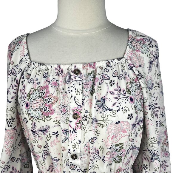 No Boundaries Peasant Top Womens Large New On Off Shoulder Floral - Picture 4 of 11